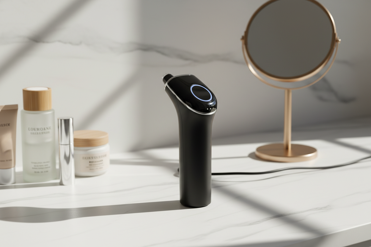Nettoyeur de pores AcnéAway dans une salle de bain moderne